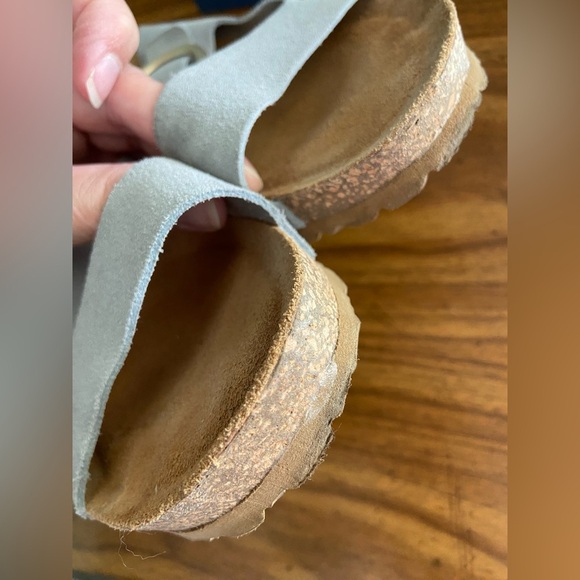 Yokono Sandals Women's 9 Blue Gray Leather Cork Wedge Buckle Made In Spain - Picture 5 of 9